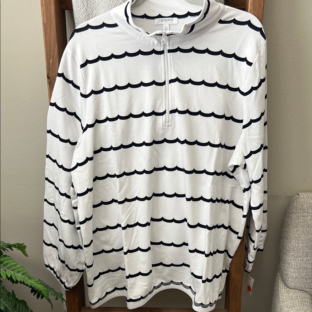 T by Talbots White/Black Striped Long Sleeve Top, Size 2X, NWT, Retails $90